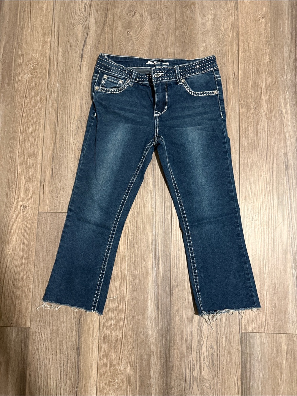 Seven7 Dark Blue Kids capris with Studded Waist